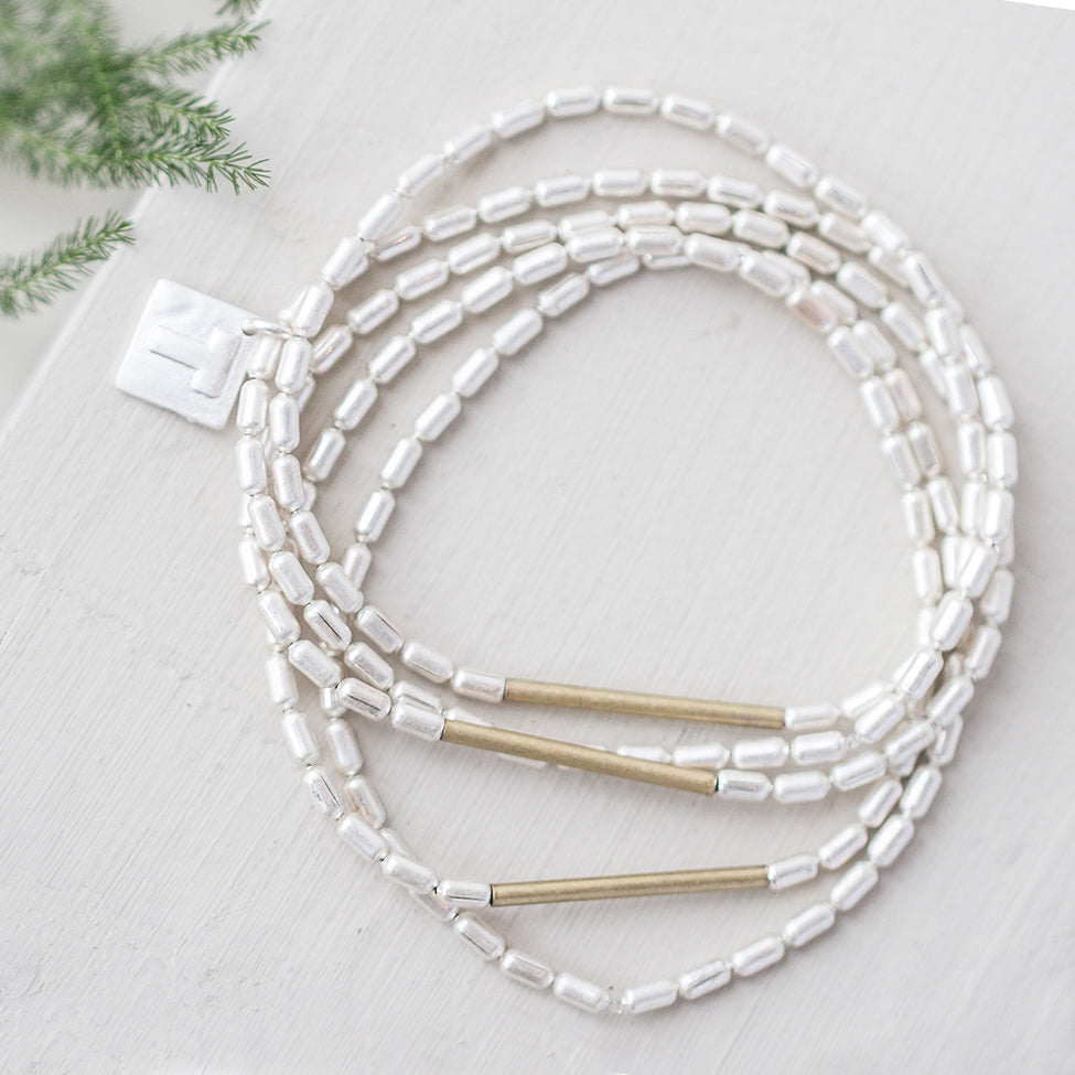 Tutti antique silver finish multi-bead bracelet set - Ellimonelli