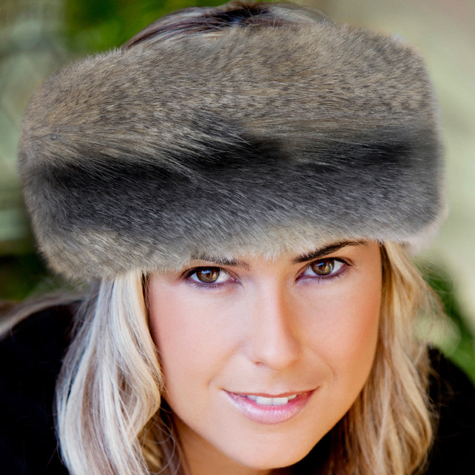 Grey wolf faux fur headwarmer