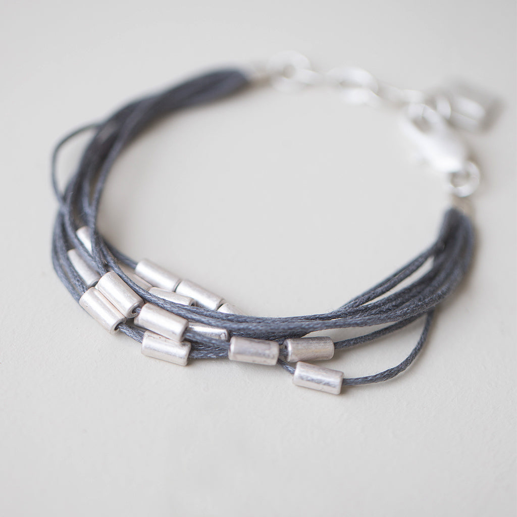 Tutti grey/antique silver finish beaded cord bracelet - Ellimonelli