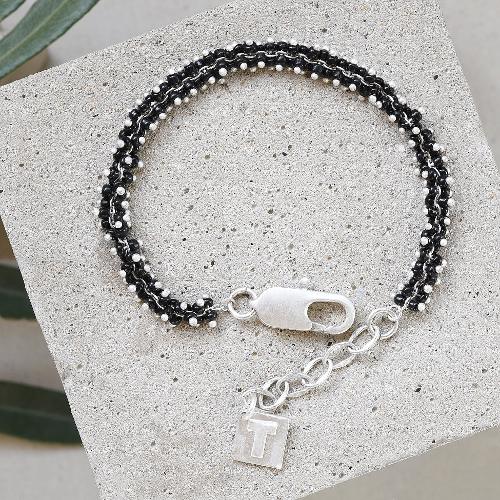 Tutti antique silver finish black mix beaded bracelet - Ellimonelli