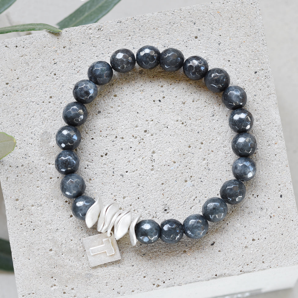 Tutti antique silver finish textured stone grey bracelet - Ellimonelli